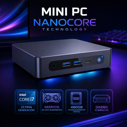 NANOCORE TECHNOLOGY MINI PC i7 DE ÚLTIMA GENERACIÓN + 16GB RAM + SSD DE 480GB