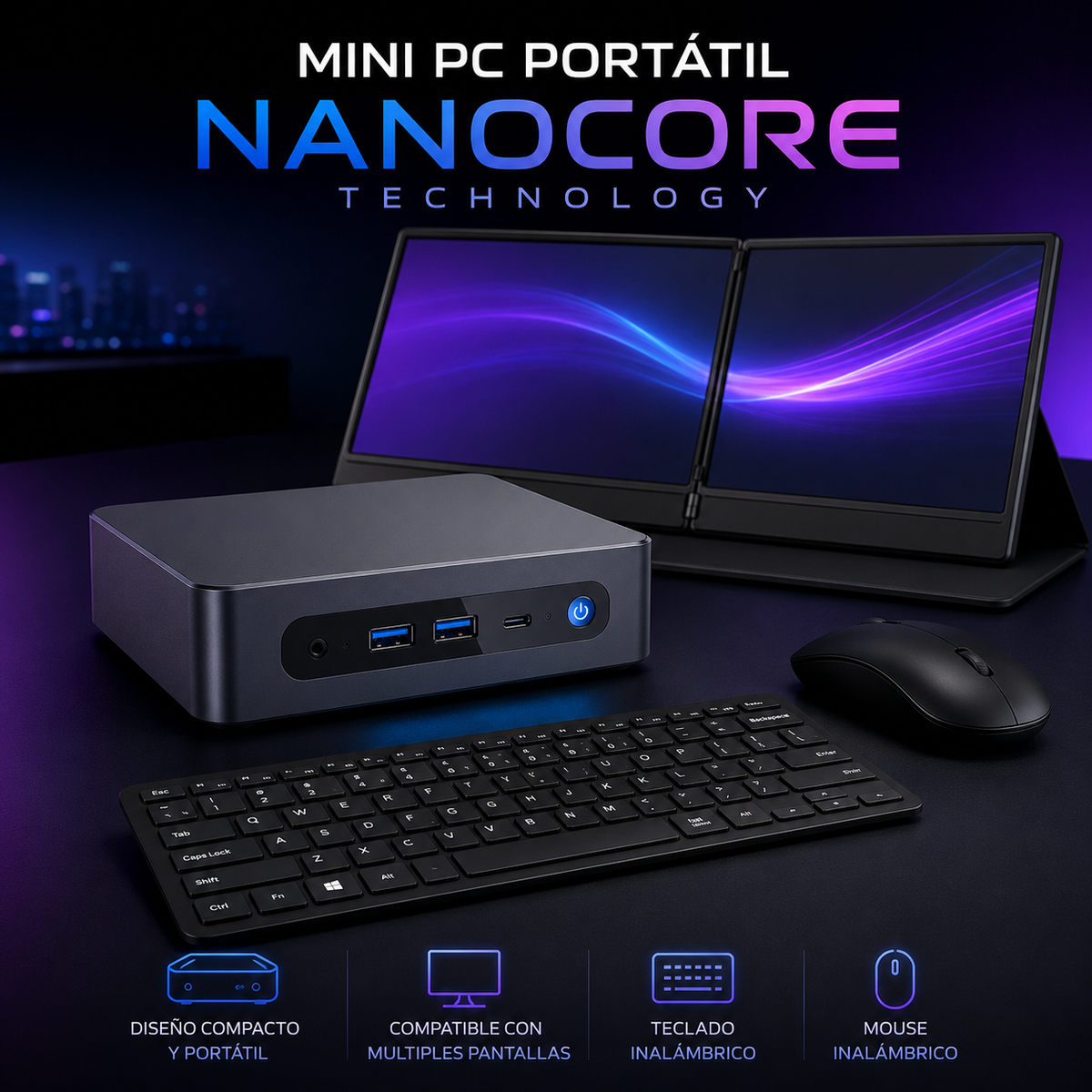 NANOCORE TECHNOLOGY MINI PC i7 DE ÚLTIMA GENERACIÓN + 16GB RAM + SSD DE 480GB